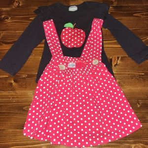 School Outift Apple Outfit Overall Skirt Polka Dot Skirt Girls Medium 5T